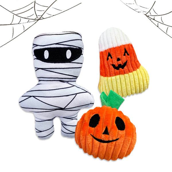 Spooky! Halloween Mummy, Candy Corn, Pumpkin Pet Dog Toy Trio