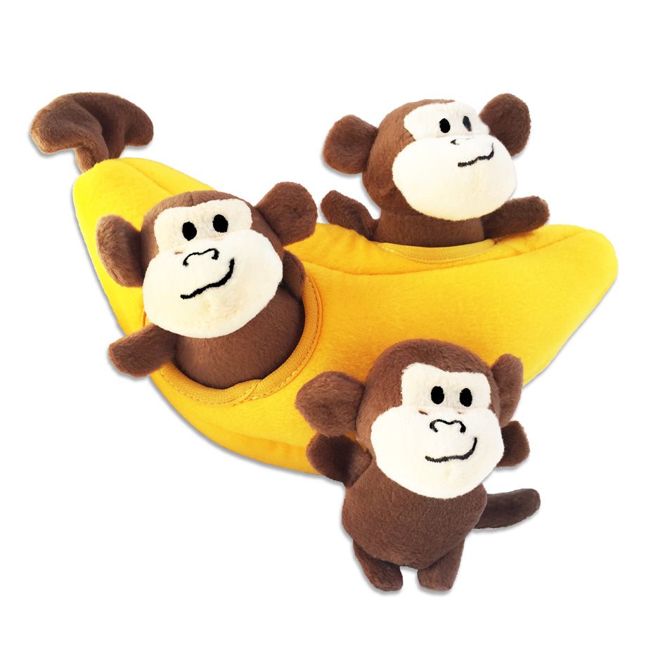 Zippy Paws Burrow Monkeys in Banana Small Pet Dog Puzzle Toy